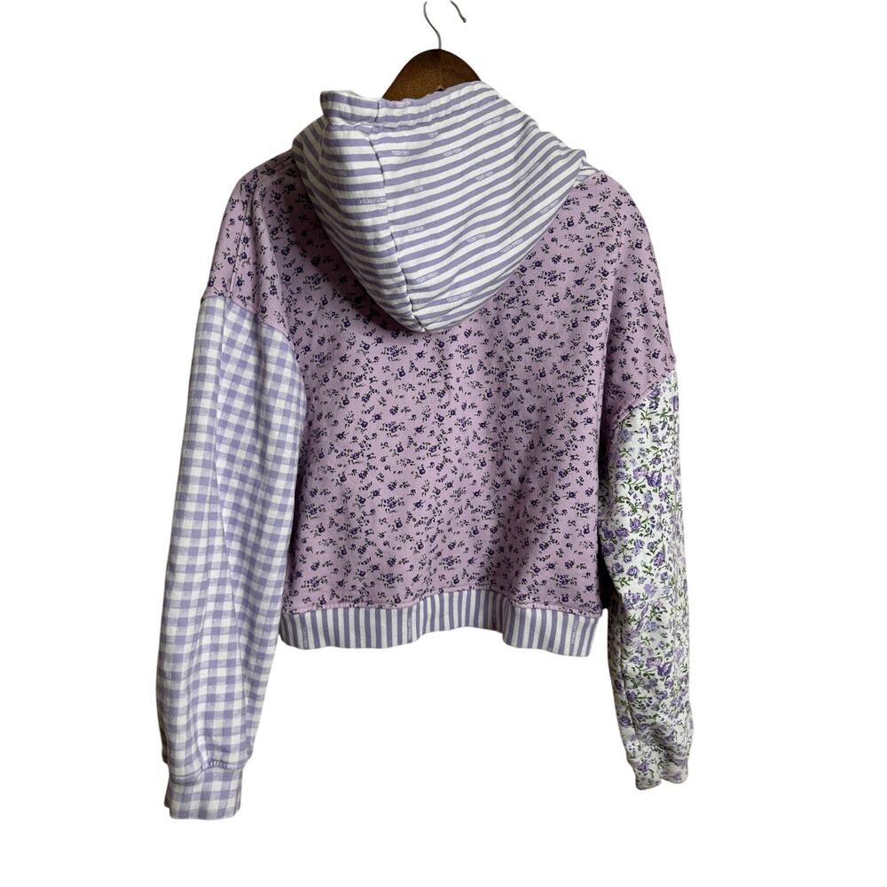 Teddy Fresh Lavender Patchwork Zip-Up Hoodie Womans 3XL Floral Gingham - Picture 2 of 12